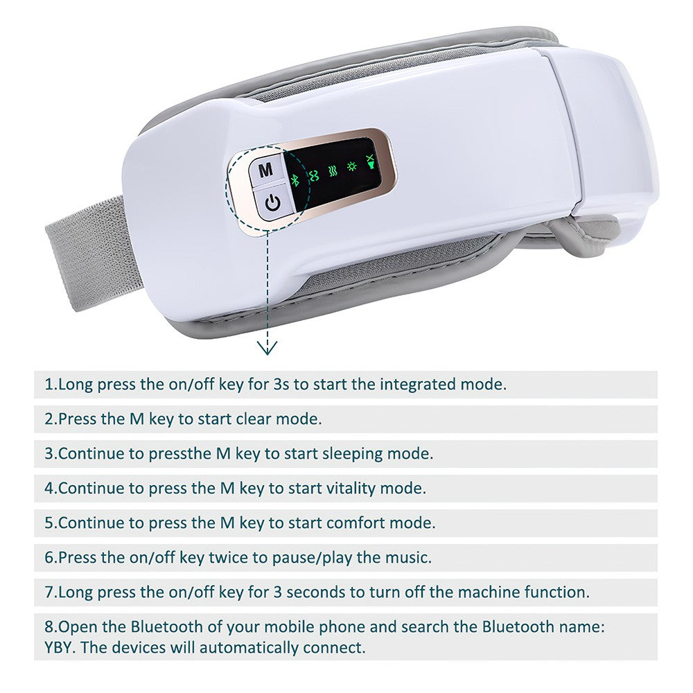 Smart Eye Massager With Vibration,Heat,Airbag Compression & Bluetooth Music