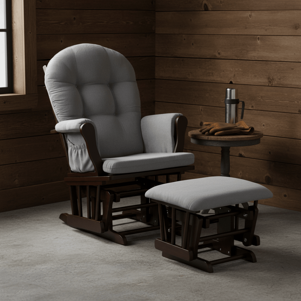 Hardwood Glider Rocking Chair & Ottoman – Smooth Motion Comfort for Nursery & Living Room