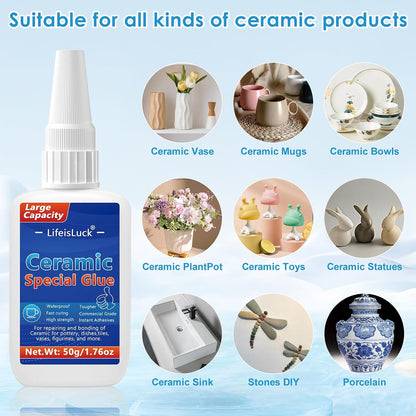 LifeisLuck 50 g Ceramic Glue – Clear Waterproof Porcelain and Pottery Repair Adhesive