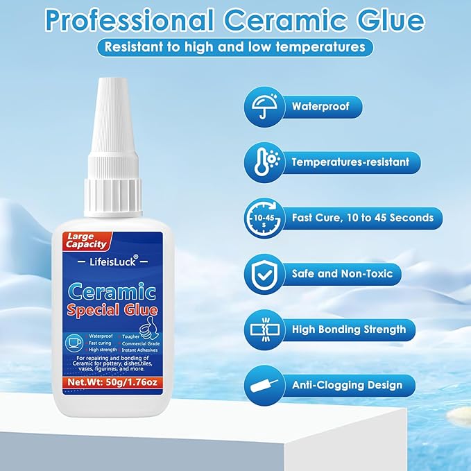 LifeisLuck 50 g Ceramic Glue – Clear Waterproof Porcelain and Pottery Repair Adhesive