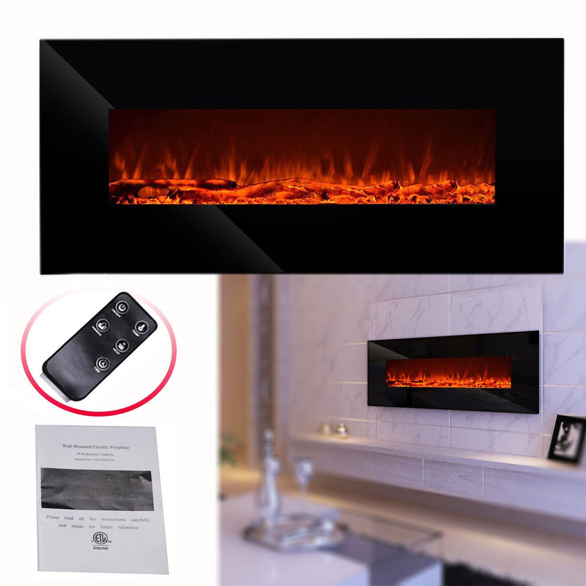 50" Wall Mount LED Electric Fireplace Heater – 1500W Remote Control Recessed Wall Unit | WF1350