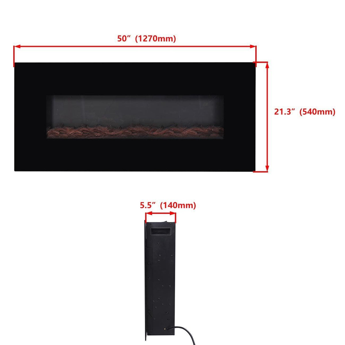 50" Wall Mount LED Electric Fireplace Heater – 1500W Remote Control Recessed Wall Unit | WF1350