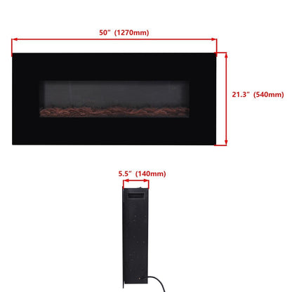 50" Wall Mount LED Electric Fireplace Heater – 1500W Remote Control Recessed Wall Unit | WF1350
