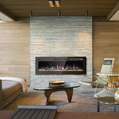 50" Recessed Electric Fireplace – 1500W LED Wall-Mounted Heater with Remote & Custom Flame | SKU: IF1350TC