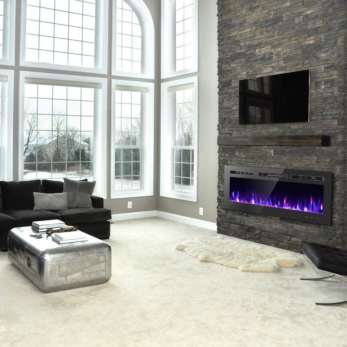 50" Recessed Electric Fireplace – 1500W LED Wall-Mounted Heater with Remote & Custom Flame | SKU: IF1350TC