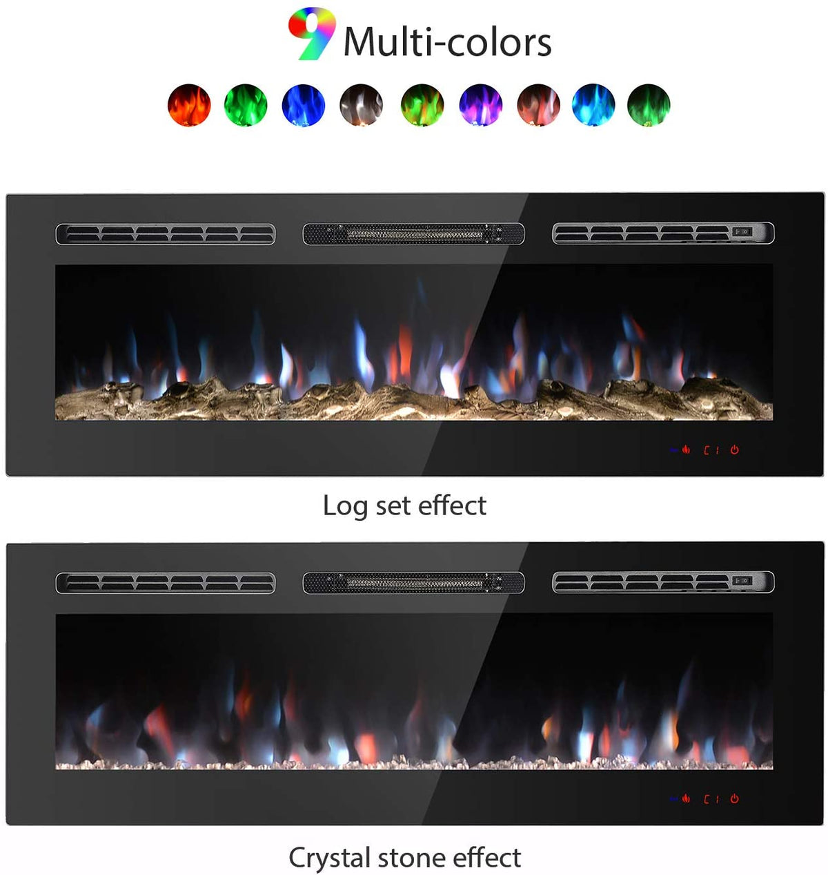 50" Recessed Electric Fireplace – 1500W LED Wall-Mounted Heater with Remote & Custom Flame | SKU: IF1350TC