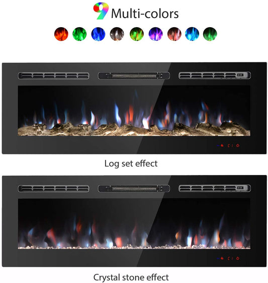 50" Recessed Electric Fireplace – 1500W LED Wall-Mounted Heater with Remote & Custom Flame | SKU: IF1350TC