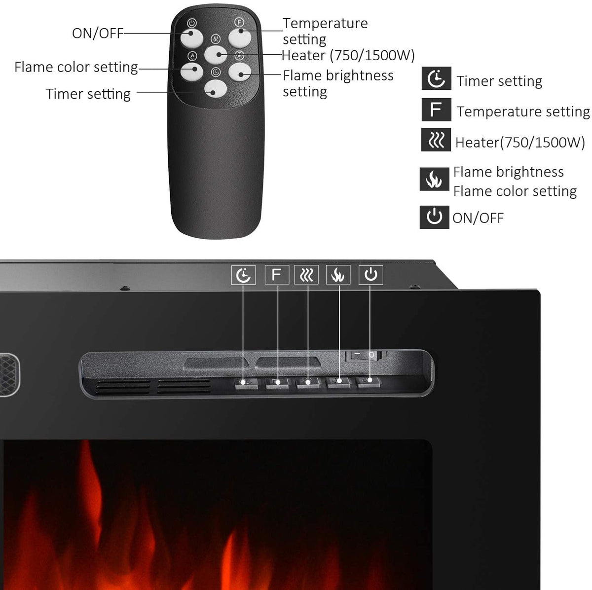 50" Recessed Electric Fireplace – 1500W LED Wall-Mounted Heater with Remote & Custom Flame | SKU: IF1350TC