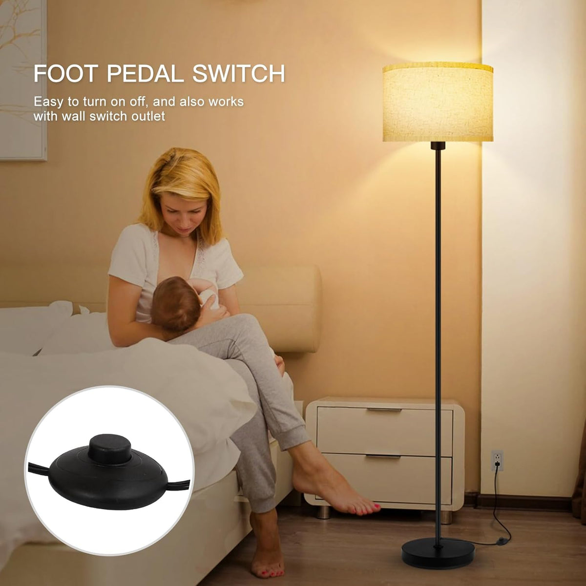 60” LED Floor Lamp – Modern Standing Lamp with Beige Shade for Living Room & Bedroom (12W, 2700K Warm White) 3388411