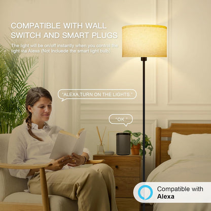 60” LED Floor Lamp – Modern Standing Lamp with Beige Shade for Living Room & Bedroom (12W, 2700K Warm White) 3388411