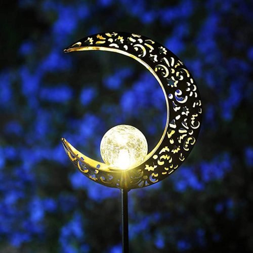 Crescent Moon Solar Crackle Glass Garden LED Light – Warm White Glow, SKU: 44095204