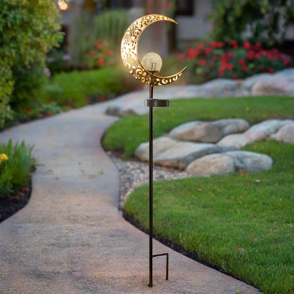 Crescent Moon Solar Crackle Glass Garden LED Light – Warm White Glow, SKU: 44095204