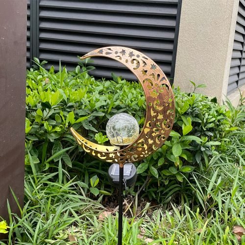 Crescent Moon Solar Crackle Glass Garden LED Light – Warm White Glow, SKU: 44095204