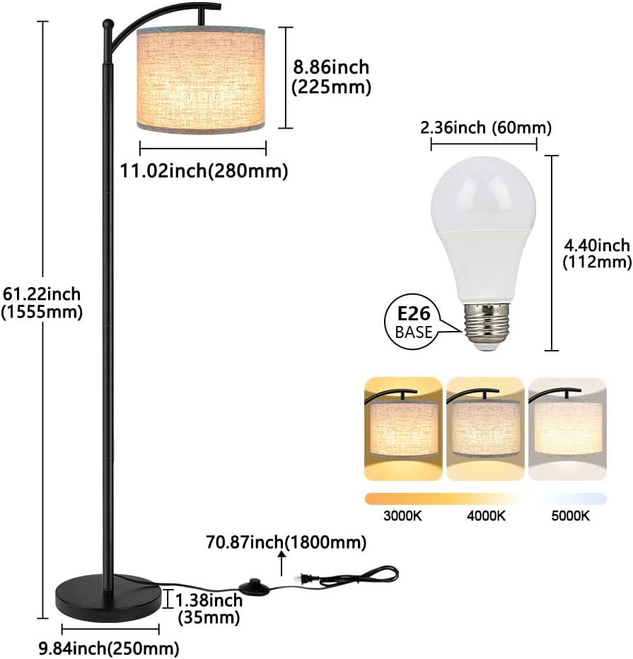 Beige LED Floor Lamp – 3-Color Eye-Friendly Light, Minimalist Bedroom/Living Room Design (250330)