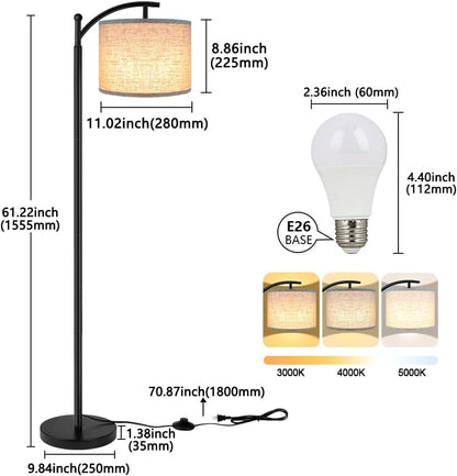Beige LED Floor Lamp – 3-Color Eye-Friendly Light, Minimalist Bedroom/Living Room Design (250330)