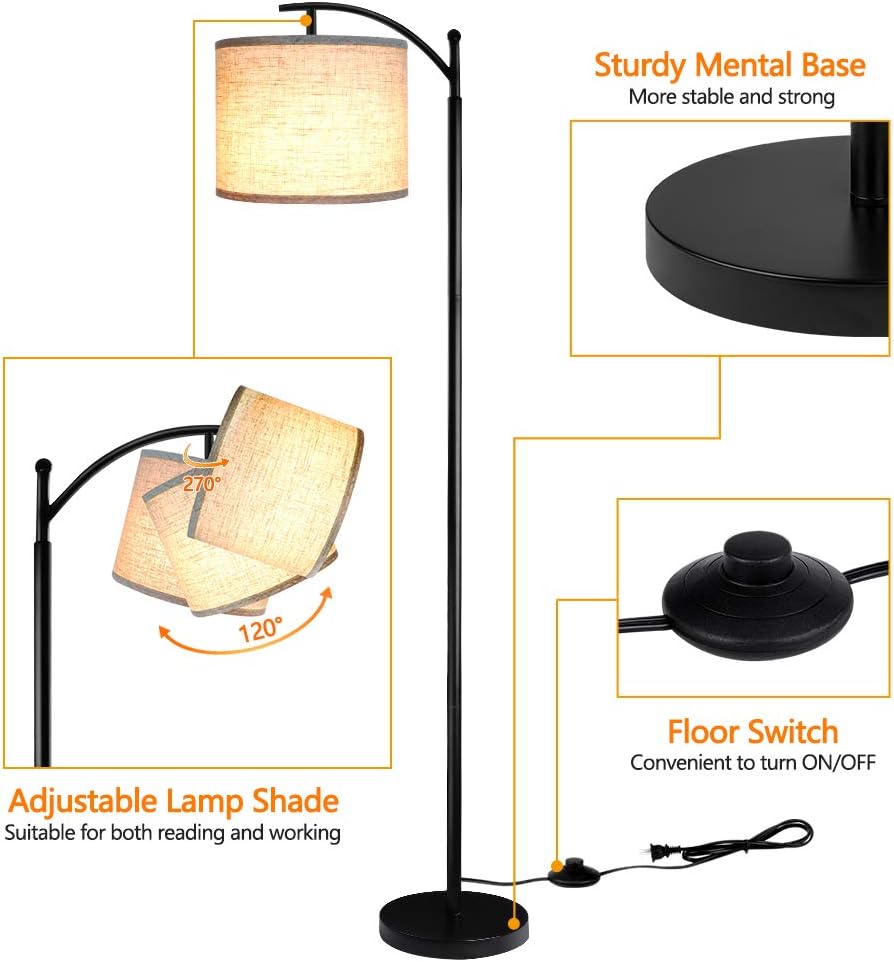 Beige LED Floor Lamp – 3-Color Eye-Friendly Light, Minimalist Bedroom/Living Room Design (250330)