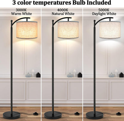 Beige LED Floor Lamp – 3-Color Eye-Friendly Light, Minimalist Bedroom/Living Room Design (250330)