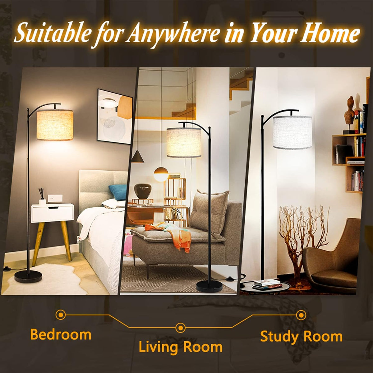 Beige LED Floor Lamp – 3-Color Eye-Friendly Light, Minimalist Bedroom/Living Room Design (250330)