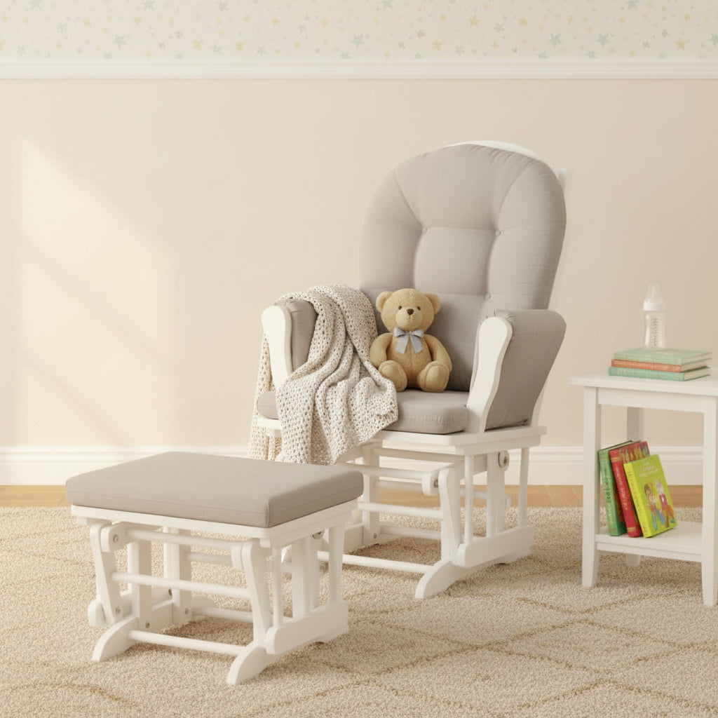 Hardwood Glider Rocking Chair & Ottoman – Smooth Motion Comfort for Nursery & Living Room