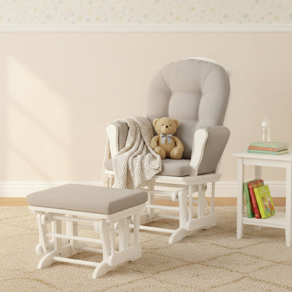 Hardwood Glider Rocking Chair & Ottoman – Smooth Motion Comfort for Nursery & Living Room