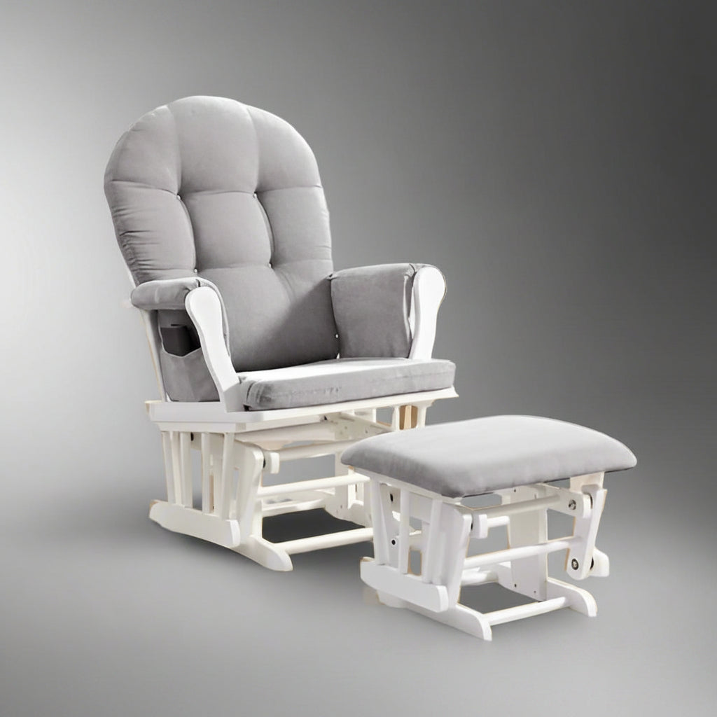 Hardwood Glider Rocking Chair & Ottoman – Smooth Motion Comfort for Nursery & Living Room