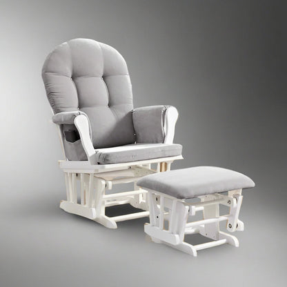 Hardwood Glider Rocking Chair & Ottoman – Smooth Motion Comfort for Nursery & Living Room