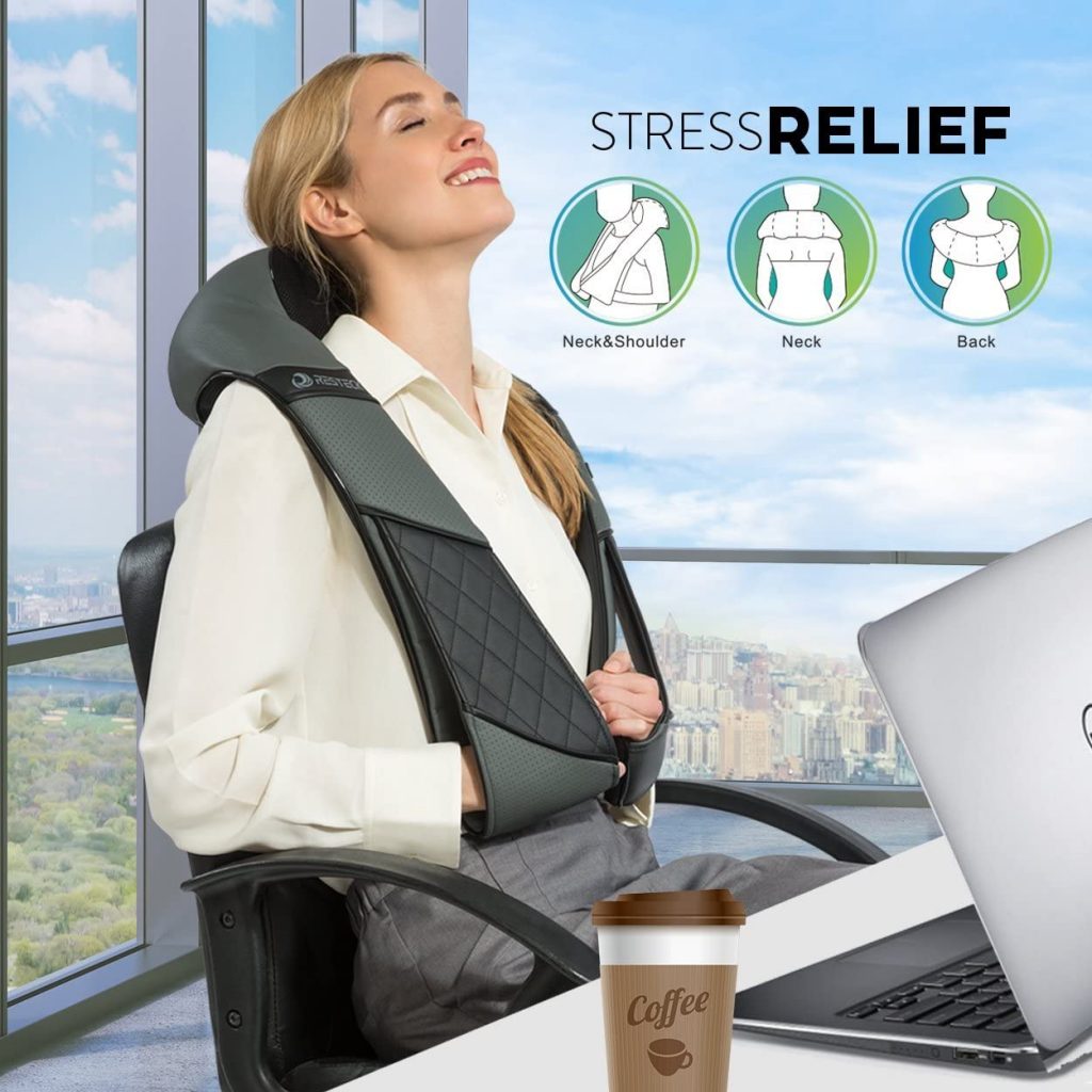 New Neck & Back Massager with Heat and Carry Bag – Portable Deep Tissue Shiatsu Massage Pillow FE401