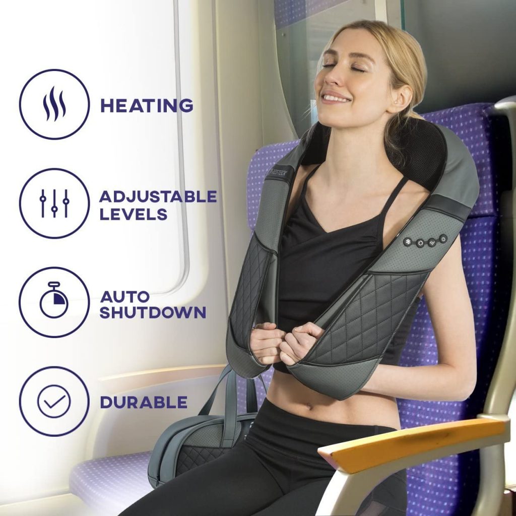 New Neck & Back Massager with Heat and Carry Bag – Portable Deep Tissue Shiatsu Massage Pillow FE401