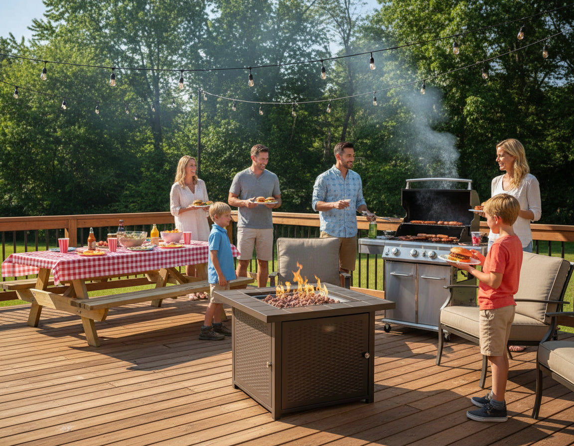 Outdoor Propane Fire Pit Table – 40,000 BTU Patio Heater with Wicker Base | KLD4006SB