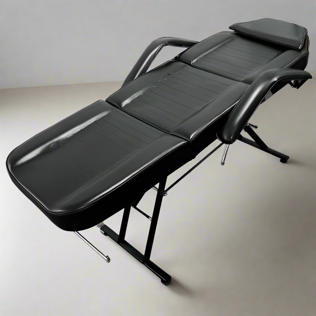 Salon Tattoo Massage Bed with Adjustable Barber Chair & Stool | Black PVC Leather – FMB2201