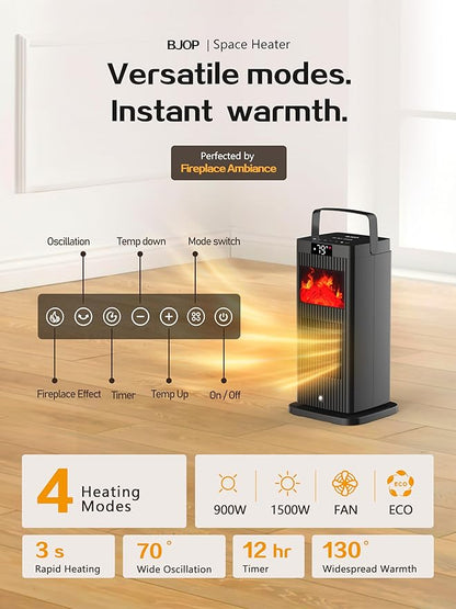 Portable Space Heater with Flame Effect Oscillating PTC Ceramic Heater