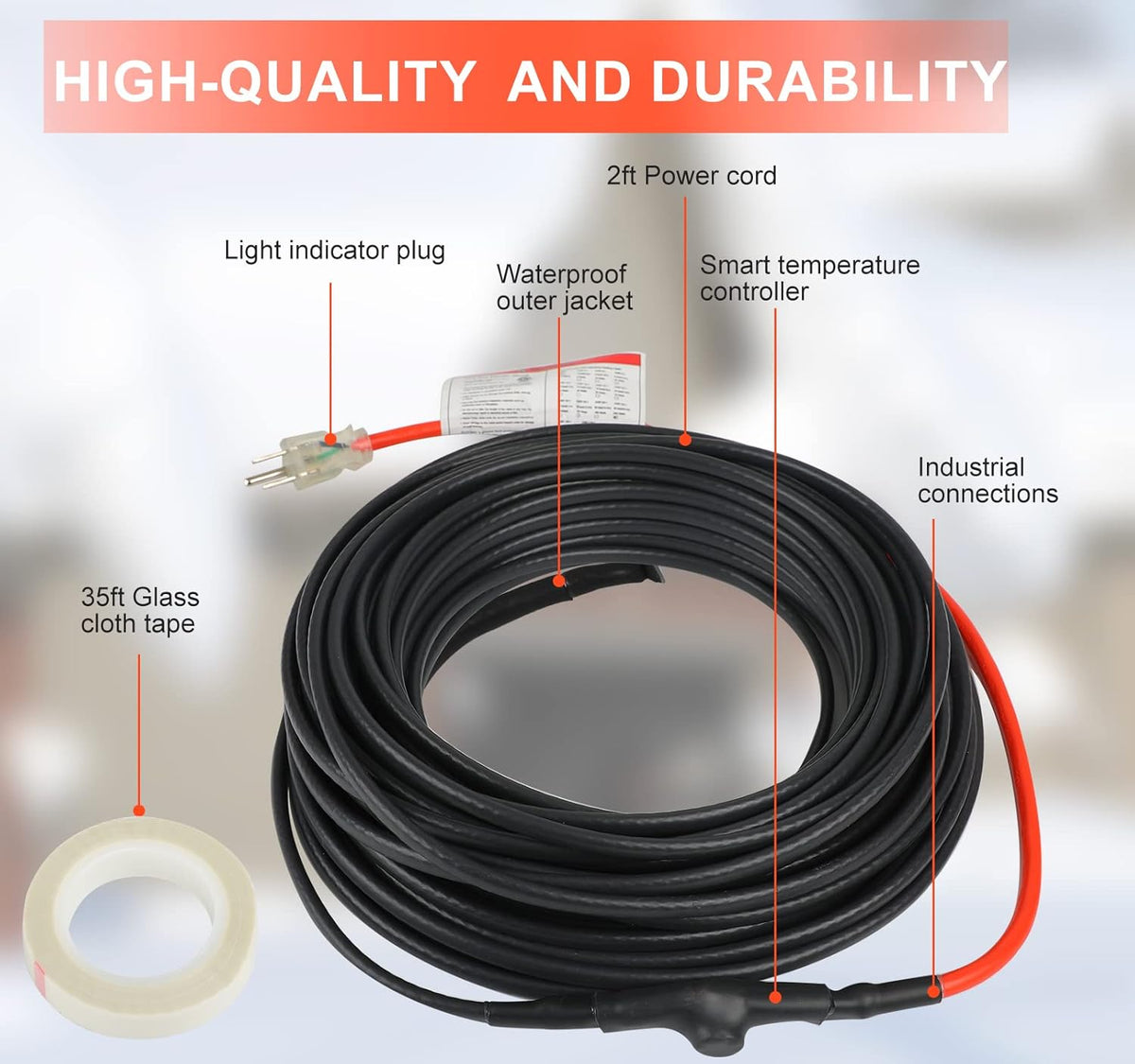 Self-Regulating Pipe Heating Cable with Thermostat – 60 FT & 100 FT Heat Tape, 120V