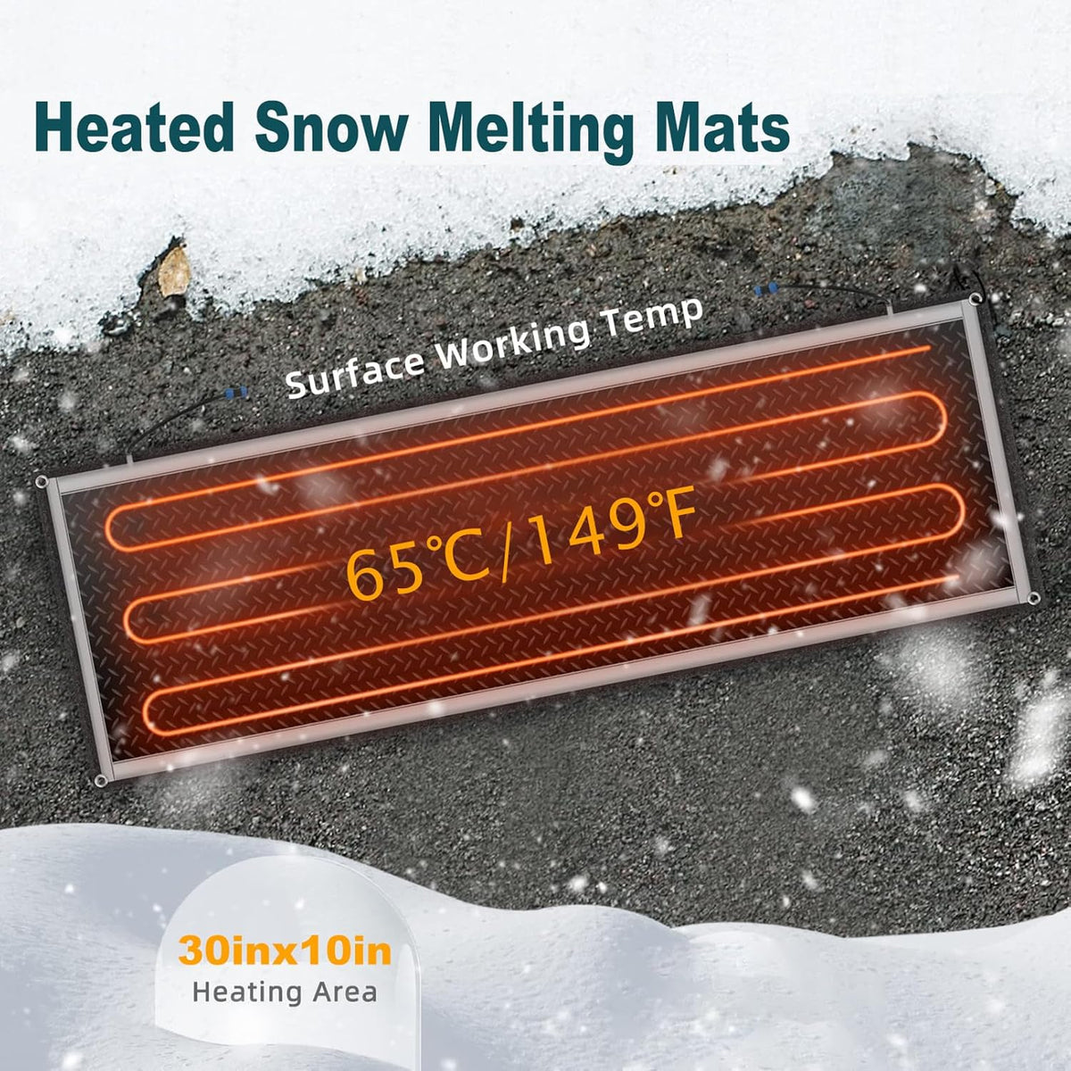 Snow Melting Stair Mat 10x30" – Heated Rubber Ice Melt Mat for Stairs, Walkways, &amp; Entrances &nbsp;Model SMM01030