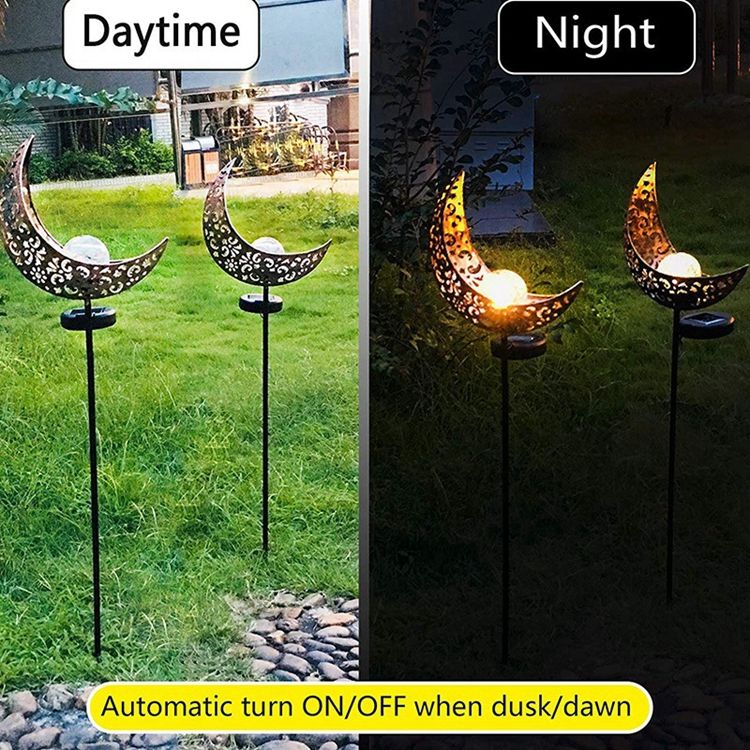 Solar Moon Stake Lights 2-Pack Ramadan Garden Pathway Lights Warm White Outdoor Decor MFTY112GM