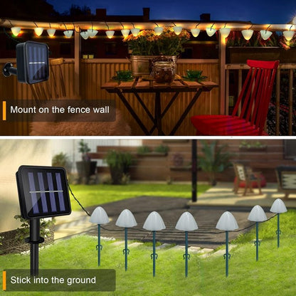 Solar Mushroom String Lights 20 LED Warm White Garden Pathway Lights 8 Modes MFSLC42W
