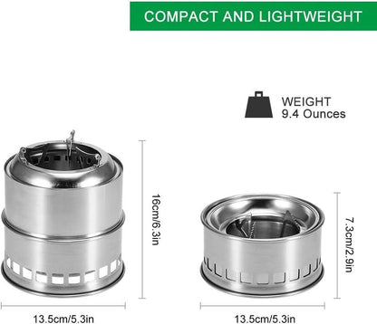 Stainless Steel Wood-Burning Camping Stove – Portable Outdoor Cooking & Heating S1316