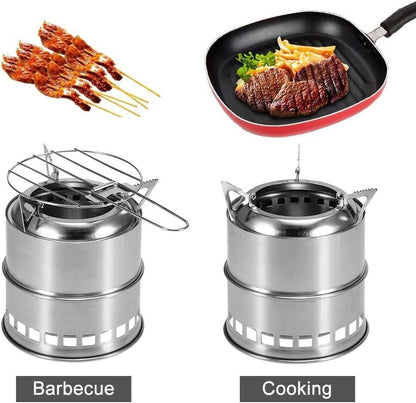 Stainless Steel Wood-Burning Camping Stove – Portable Outdoor Cooking & Heating S1316