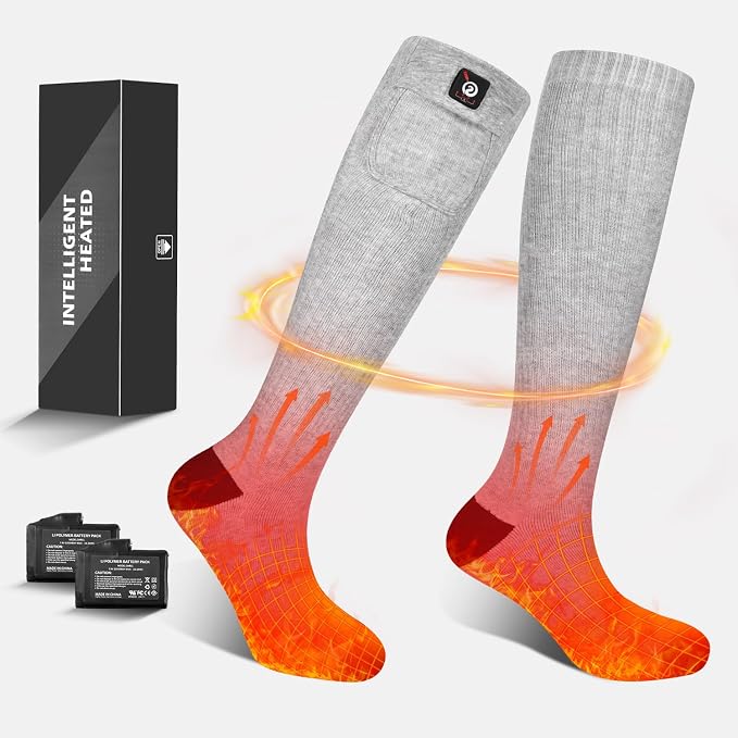 Sun Will Electric Heated Socks – Rechargeable 7.4V Battery Foot Warmers with 3 Heat Settings