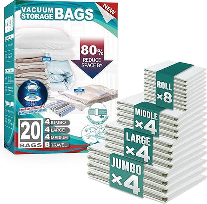 TAILI 20 Pack Vacuum Storage Bags Space Saver Bags for Clothes Comforters and Bedding