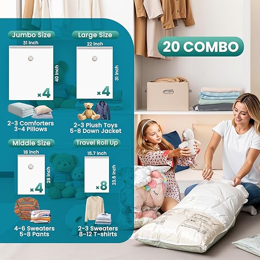 TAILI 20 Pack Vacuum Storage Bags Space Saver Bags for Clothes Comforters and Bedding