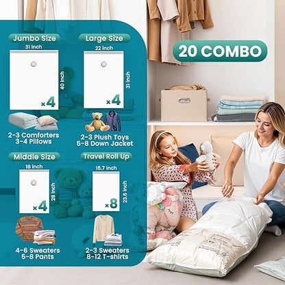 TAILI 20 Pack Vacuum Storage Bags Space Saver Bags for Clothes Comforters and Bedding